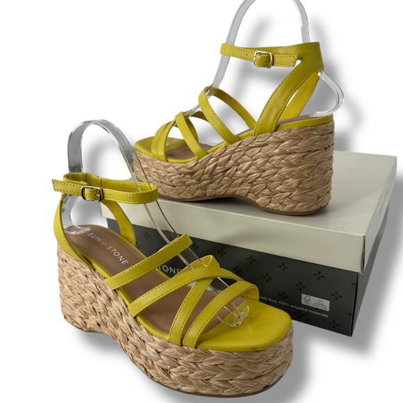 NWT Sun&Stone Yellow Strappy Platform Espadrilles 10 Sandals Boho Wedges - Picture 1 of 11